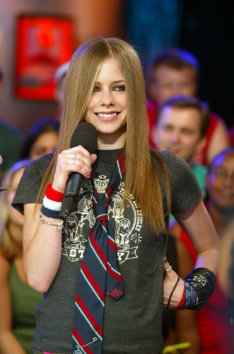 Avril Lavigne sported her usual tie during a 2002 TRL appearance.
Avril Lavigne sported her usual tie during a 2002 TRL appearance.
