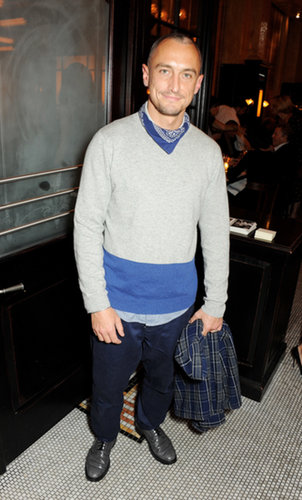 Richard Nicoll helped host dinner with Vogue in a sporty sweater.
Richard Nicoll helped host dinner with Vogue in a sporty sweater.