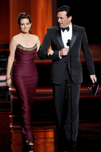 Tina Fey was escorted on stage by Jon Hamm in 2012.
Tina Fey was escorted on stage by Jon Hamm in 2012.