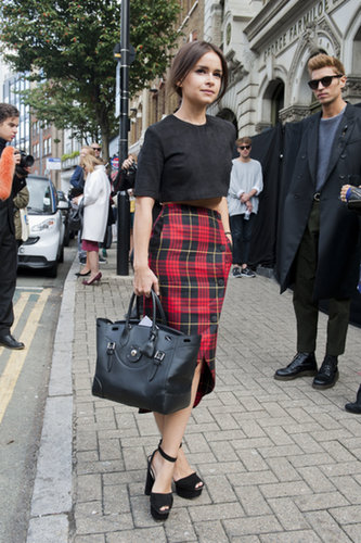 Miroslava Duma was right on trend in plaid pencil and a crop top.
Miroslava Duma was right on trend in plaid pencil and a crop top.