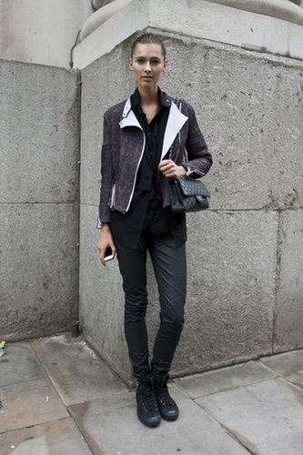 Check out the print on that moto jacket.
Check out the print on that moto jacket.