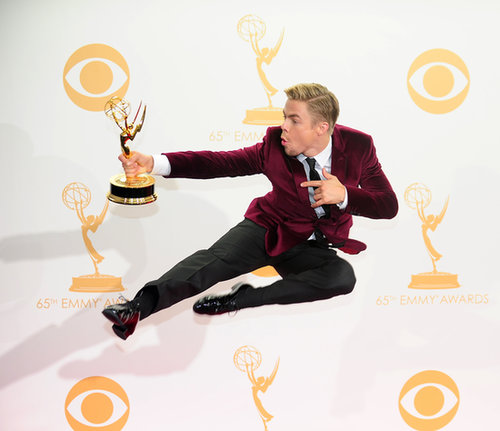 Derek Hough leaped for joy after winning his Emmy.
Derek Hough leaped for joy after winning his Emmy.