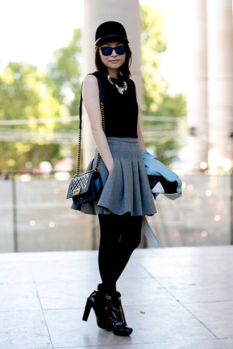 Her gray skirt didn't just break up the all black, it lent a flirtier finish.
Her gray skirt didn't just break up the all black, it lent a flirtier finish.