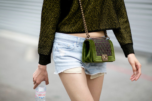 A little moss green Chanel to match your top.
A little moss green Chanel to match your top.