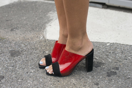 We're seeing red on Natalie Joos's mules — and we like it!
We're seeing red on Natalie Joos's mules — and we like it!