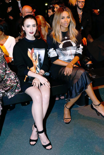 Lily Collins and Ciara sat front row at the Givenchy presentation on Sunday.
Lily Collins and Ciara sat front row at the Givenchy presentation on Sunday.