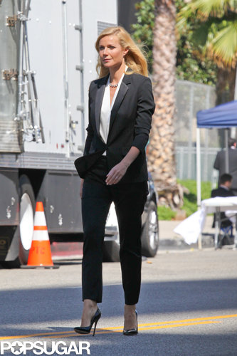 Gwyneth Paltrow wore a black pantsuit.
Gwyneth Paltrow wore a black pantsuit.