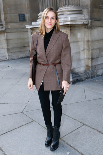 Gaia Repossi was ready for Fall in a belted blazer outside the Louis Vuitton Spring show.
Gaia Repossi was ready for Fall in a belted blazer outside the Louis Vuitton Spring show.