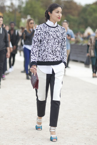 Caroline Issa pepped up her black and white trousers with print.
Caroline Issa pepped up her black and white trousers with print.