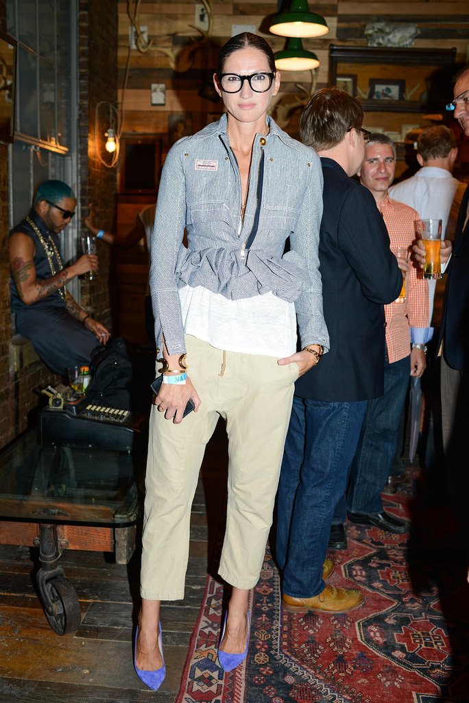 We'd never laid eyes on drop-waist khakis before uncovering this shot, but we're starting to want a pair (a regular occurrence with this street style star). Railroad stripes and colorful pumps combine for an all-around great look.
We'd never laid eyes on drop-waist khakis before uncovering this shot, but we're starting to want a pair (a regular occurrence with this street style star). Railroad stripes and colorful pumps combine for an all-around great look.