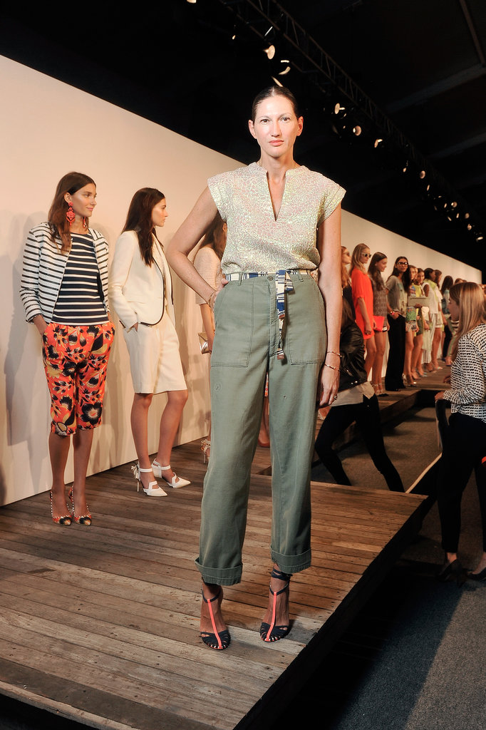 To show off J.Crew's Spring 2014 lineup, Lyons tucked a sparkly gold top into high-waisted pants and accessorized with t-strap heels and a casual belt.
To show off J.Crew's Spring 2014 lineup, Lyons tucked a sparkly gold top into high-waisted pants and accessorized with t-strap heels and a casual belt.