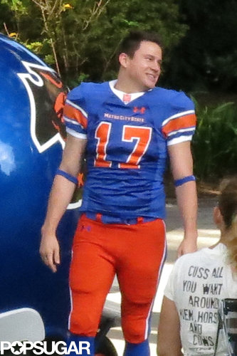 Channing Tatum looked hot in a football uniform on the set of 22 Jump Street in New Orleans.
Channing Tatum looked hot in a football uniform on the set of 22 Jump Street in New Orleans.