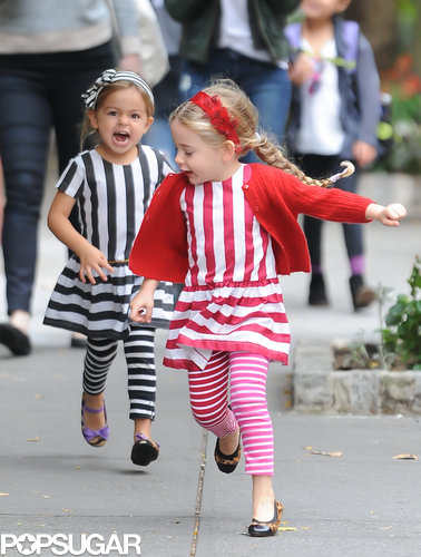 Marion and Tabitha Broderick skipped and ran along the sidewalk while out and about in NYC.
Marion and Tabitha Broderick skipped and ran along the sidewalk while out and about in NYC.