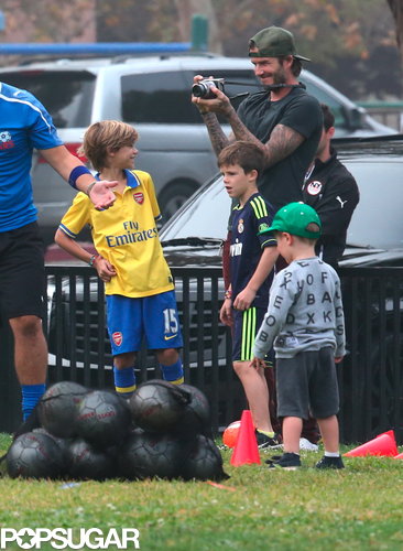 David Beckham was a proud dad, taking pictures of his daughter, Harper, when she played soccer in LA.
David Beckham was a proud dad, taking pictures of his daughter, Harper, when she played soccer in LA.