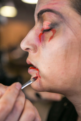 To make it look like you just had a meal, paint a little red acrylic on the inside of your lips, and add drips coming from the outer corners of your mouth.
To make it look like you just had a meal, paint a little red acrylic on the inside of your lips, and add drips coming from the outer corners of your mouth.
