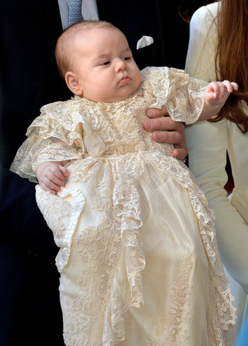 Prince George wore a replica of the Royal Christening Gown.
Prince George wore a replica of the Royal Christening Gown.