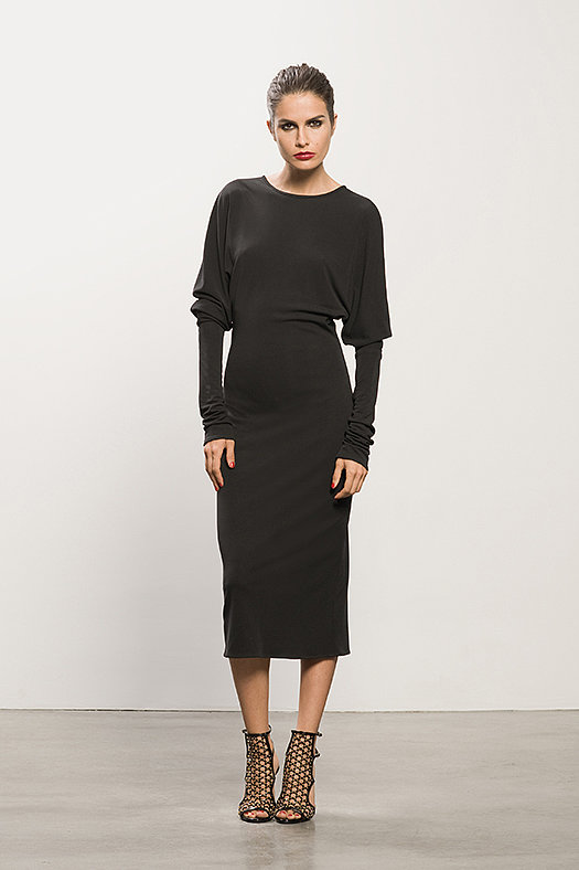 Exaggerated Long Sleeve Black Jersey Dress ($795), Submission Black Studded Sandal ($995)
Photo courtesy of Tamara Mellon
Exaggerated Long Sleeve Black Jersey Dress ($795), Submission Black Studded Sandal ($995)
Photo courtesy of Tamara Mellon