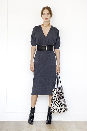 V-Neck Merino Sweater Dress in Charcoal ($550), Excess Patent Ankle Boot in Black ($895), TM Love Pony Tote in Grey/Cream Leopard ($2,295)
Photo courtesy of Tamara Mellon
V-Neck Merino Sweater Dress in Charcoal ($550), Excess Patent Ankle Boot in Black ($895), TM Love Pony Tote in Grey/Cream Leopard ($2,295)
Photo courtesy of Tamara Mellon