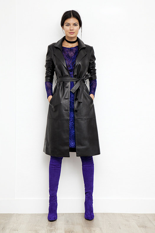 Leather Trench Coat in Black ($2,495), Starburst Devore Velvet Dress
in Electric Blue ($895), Sweet Revenge Stretch Suede Legging Boot in Purple ($2,395)
Photo courtesy of Tamara Mellon
Leather Trench Coat in Black ($2,495), Starburst Devore Velvet Dress
in Electric Blue ($895), Sweet Revenge Stretch Suede Legging Boot in Purple ($2,395)
Photo courtesy of Tamara Mellon