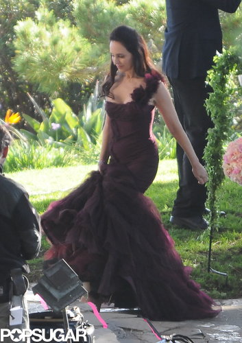 Madeleine Stowe got dressed up for Revenge's big wedding scene in LA on Tuesday.
Madeleine Stowe got dressed up for Revenge's big wedding scene in LA on Tuesday.
