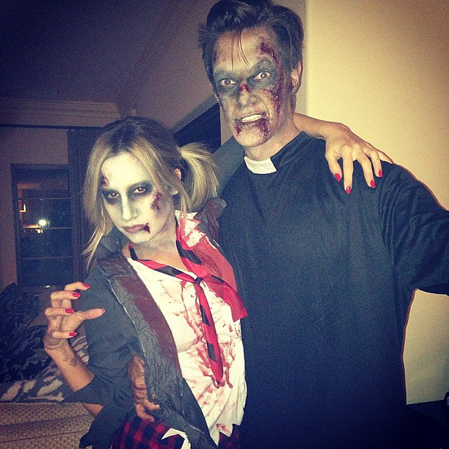 Ashley Tisdale was a zombie schoolgirl while her fiancé Christopher French dressed as a dead priest.
Source: Instagram user ashleytis
Ashley Tisdale was a zombie schoolgirl while her fiancé Christopher French dressed as a dead priest.
Source: Instagram user ashleytis
