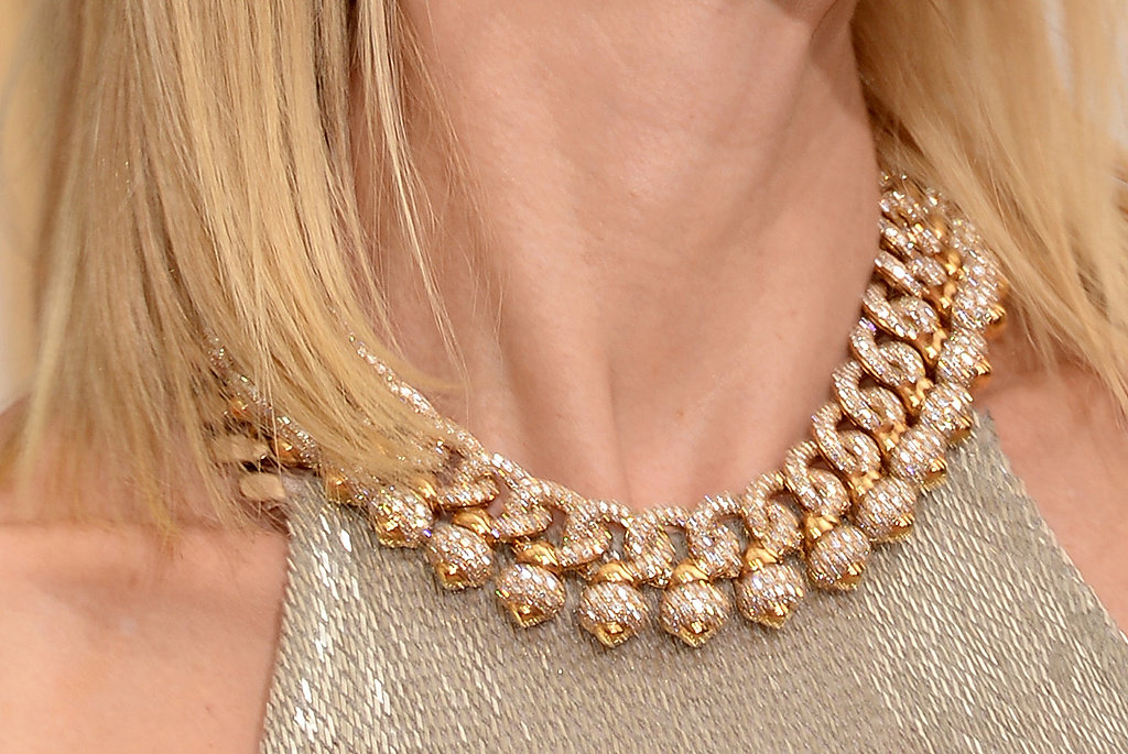 Naomi Watts added glitz with a yellow gold and diamond necklace.
Naomi Watts added glitz with a yellow gold and diamond necklace.