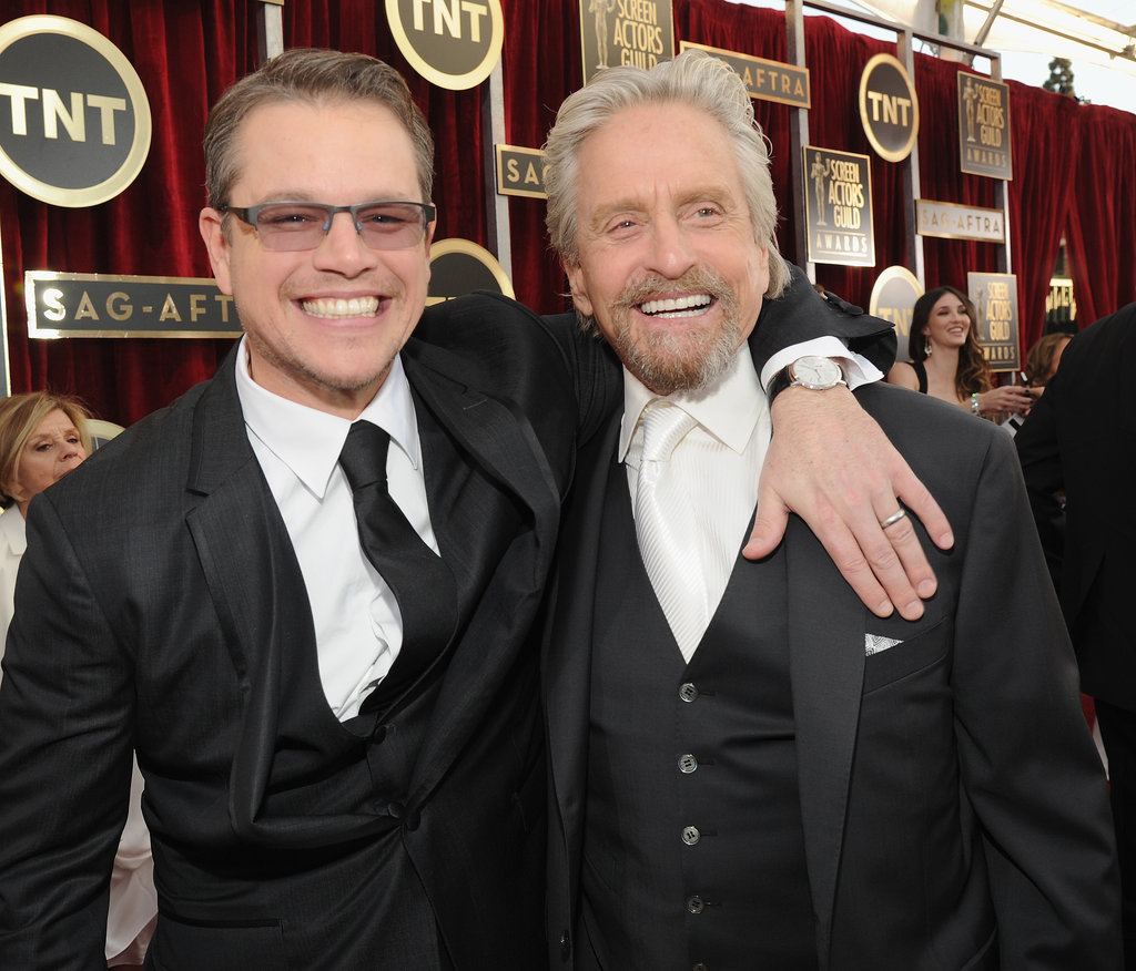 Matt Damon and Michael Douglas got excited about their Behind the Candelabra nomination before the SAG Awards.
Matt Damon and Michael Douglas got excited about their Behind the Candelabra nomination before the SAG Awards.