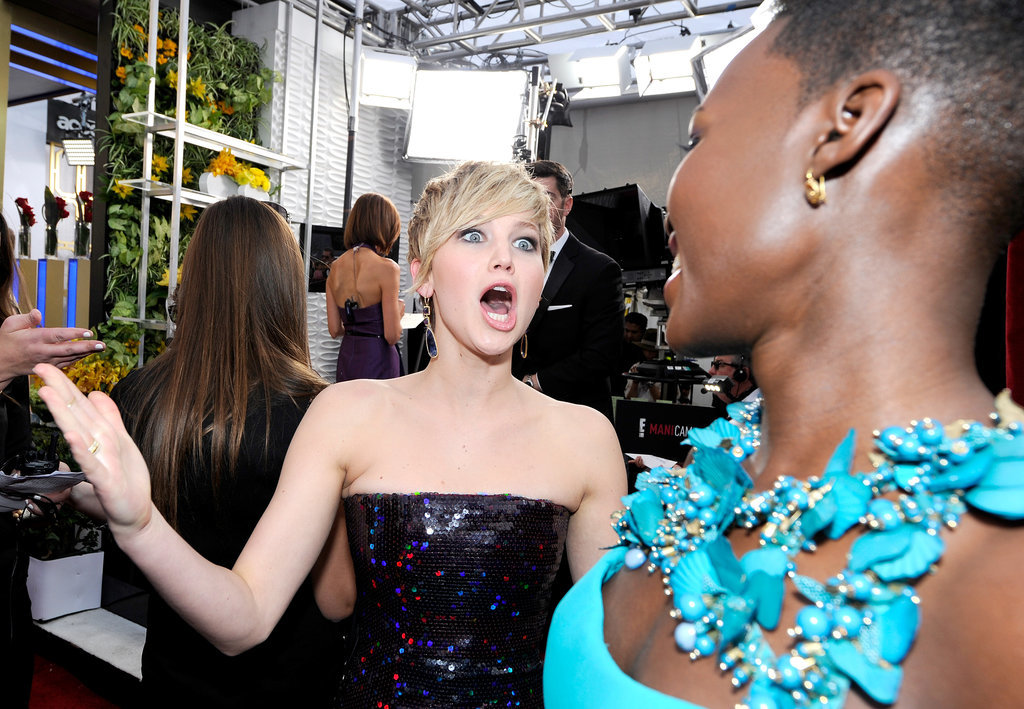 Jennifer Lawrence couldn't contain her excitement for Lupita Nyong'o on her way into the SAGs.