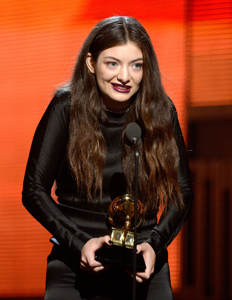 Lorde was adorable as she accepted her award for best pop solo song.
Lorde was adorable as she accepted her award for best pop solo song.