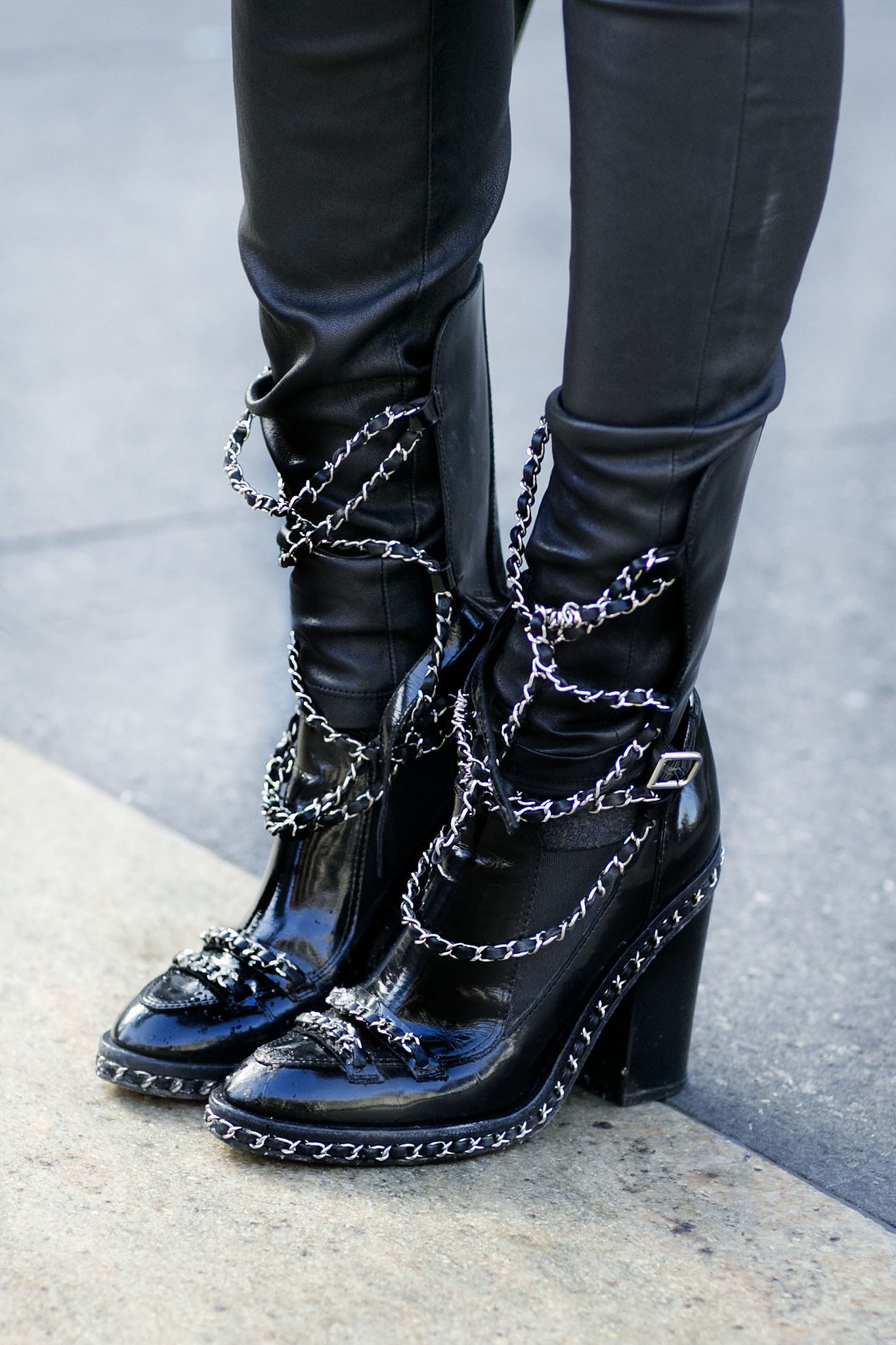 Heavy chains on these Chanel Fall 2013 boots were so rock and roll. 
Source: Tim Regas
