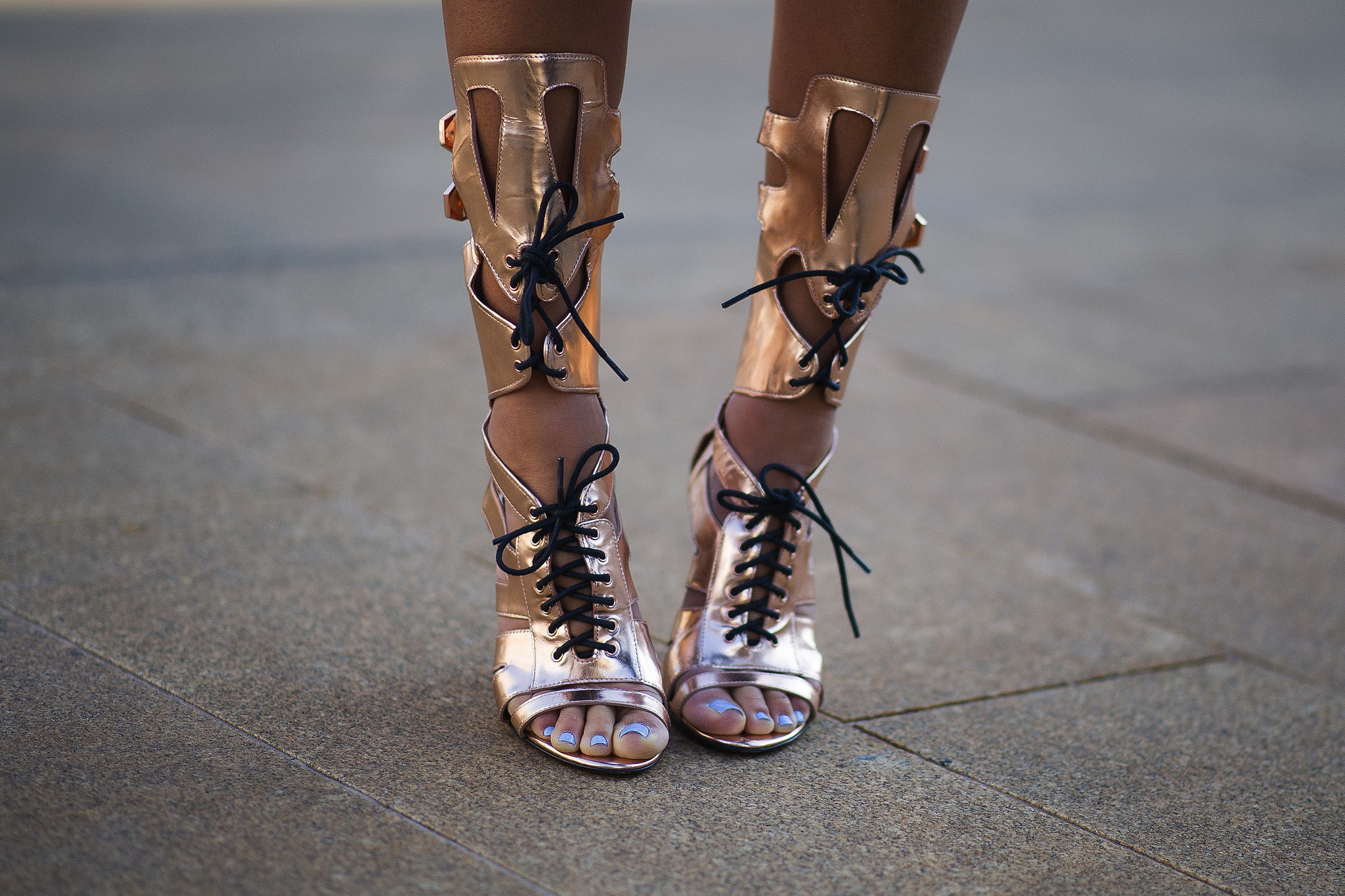 Aimee Song laced up a pair of Rebecca Minkoff's gladiator sandals. 
