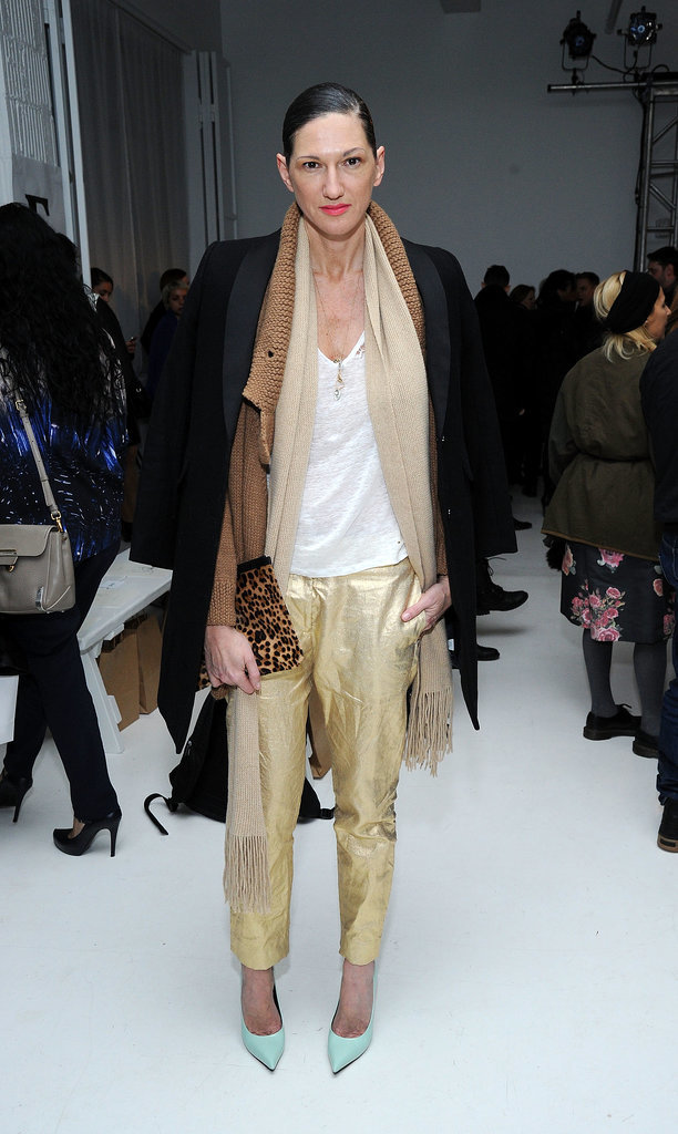 When you have a favorite, stick with it. Jenna picked another pair of gold pants for a Fall 2014 fashion show in NYC.
When you have a favorite, stick with it. Jenna picked another pair of gold pants for a Fall 2014 fashion show in NYC.