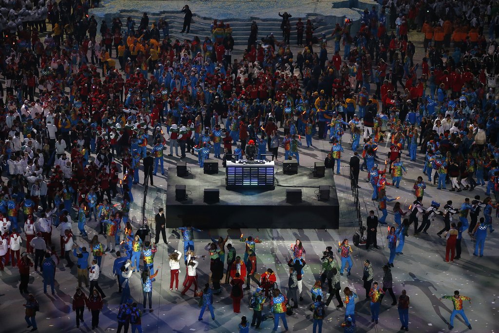 Olympic athletes danced following the Sochi closing ceremony.
