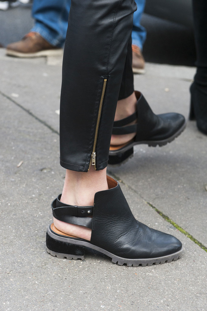 Backless boots but a modern spin on a tough-girl shoe.
Backless boots but a modern spin on a tough-girl shoe.