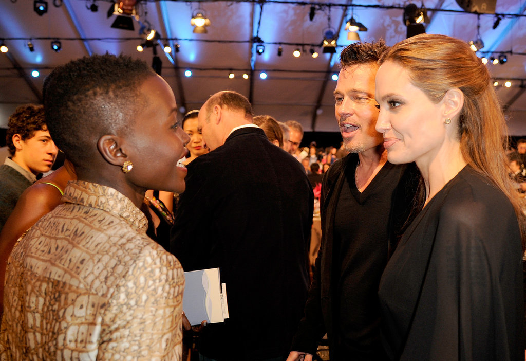 Lupita Nyong'o had a smiley chat with Brad Pitt and Angelina Jolie at the Spirit Awards.
Lupita Nyong'o had a smiley chat with Brad Pitt and Angelina Jolie at the Spirit Awards.