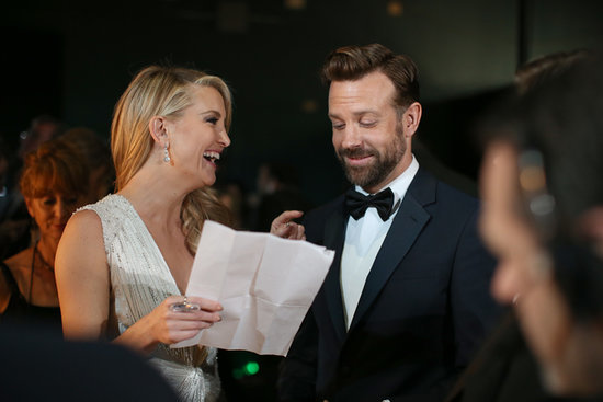 Presenters Kate Hudson and Jason Sudeikis cracked up backstage. Presenters Kate Hudson and Jason Sudeikis cracked up backstage.