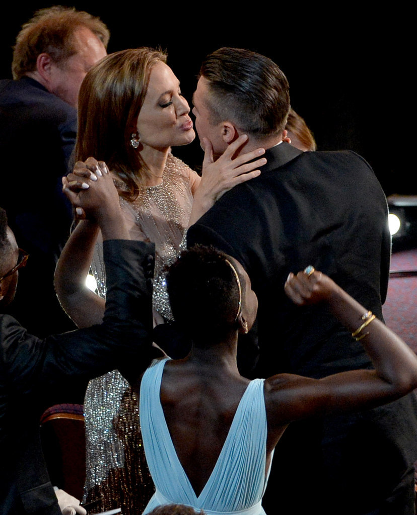 Brad Pitt and Angelina Jolie puckered up at the Oscars.
Brad Pitt and Angelina Jolie puckered up at the Oscars.