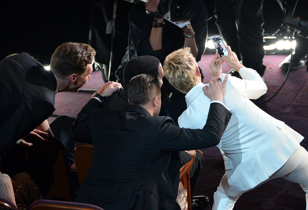 Ellen DeGeneres took a selfie with Brad Pitt and Chiwetel Ejiofor at the Oscars in March 2014.
Ellen DeGeneres took a selfie with Brad Pitt and Chiwetel Ejiofor at the Oscars in March 2014.