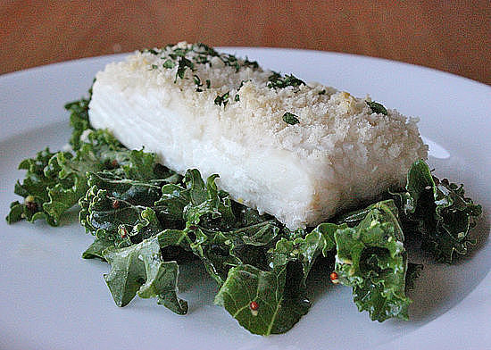 Panko-Crusted Fish Over Kale Panko-Crusted Fish Over Kale