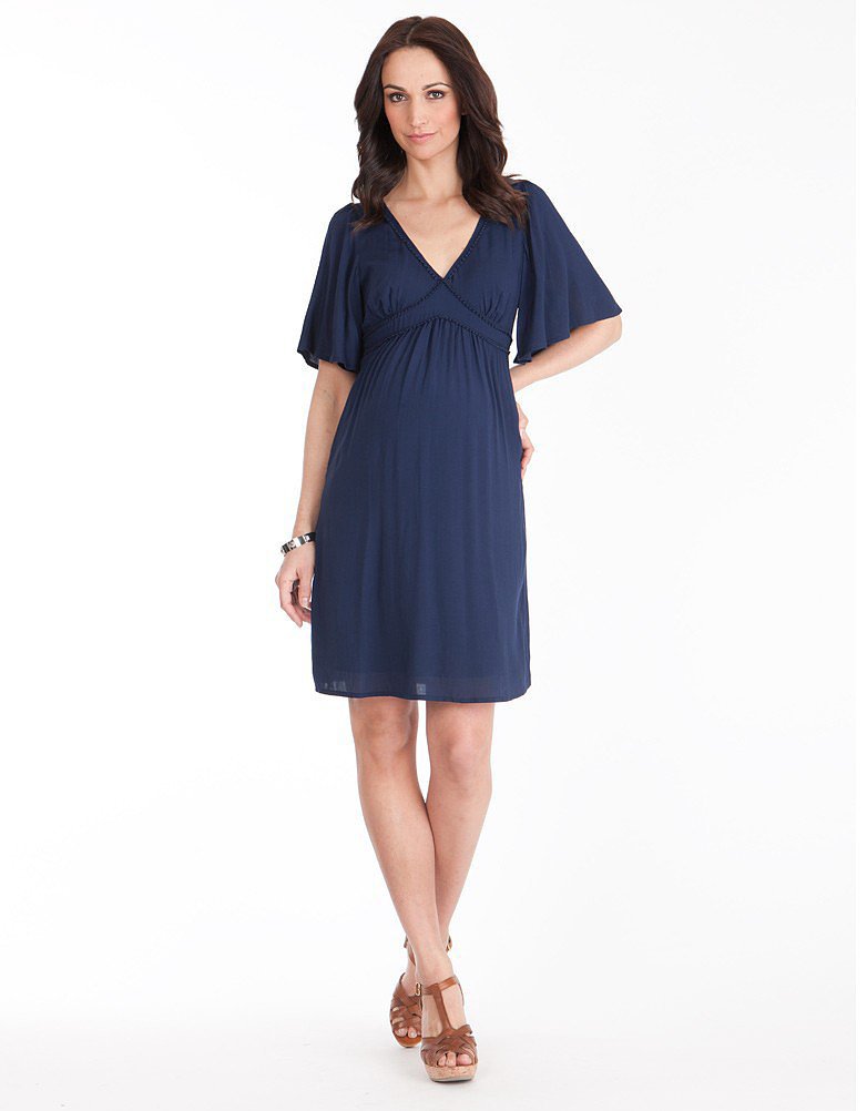 Séraphine Navy Flutter Sleeve Maternity Dress Séraphine Navy Flutter Sleeve Maternity Dress
