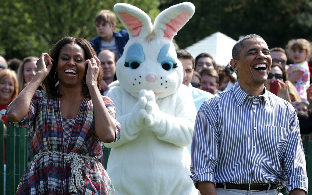 The Easter bunny just stood by, photobombing the moment. The Easter bunny just stood by, photobombing the moment.
