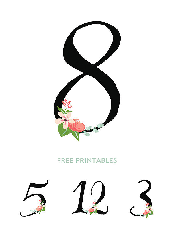 Hand-Drawn Flower Table Numbers Hand-Drawn Flower Table Numbers