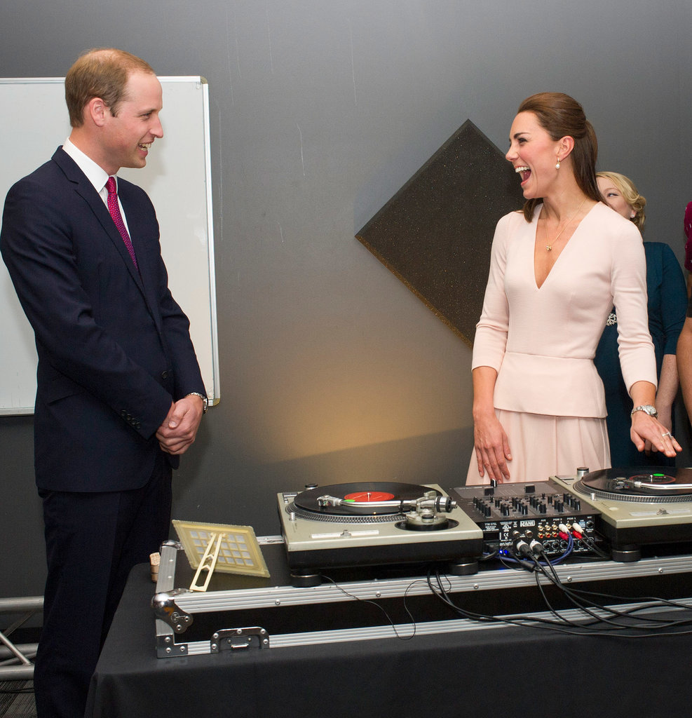 Kate cracked up while channeling her inner DJ in front of Prince William in Adelaide, Australia, during their April 2014 royal tour.
Kate cracked up while channeling her inner DJ in front of Prince William in Adelaide, Australia, during their April 2014 royal tour.