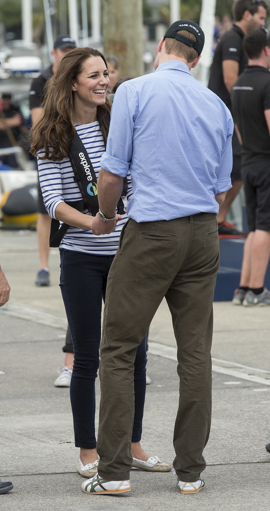 William joked with Kate in April 2014 after she beat him during two yacht races in New Zealand.
William joked with Kate in April 2014 after she beat him during two yacht races in New Zealand.