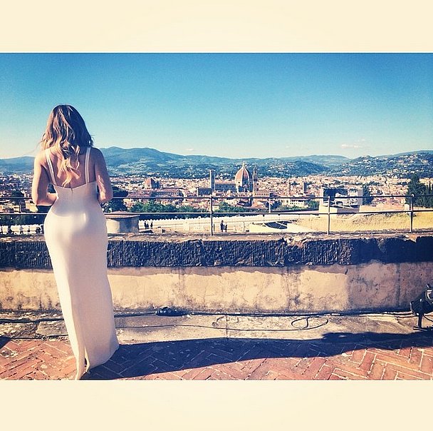 Khloe took in the view from the wedding's location while in her bridesmaid dress.
Source: Instagram user khloekardashian
