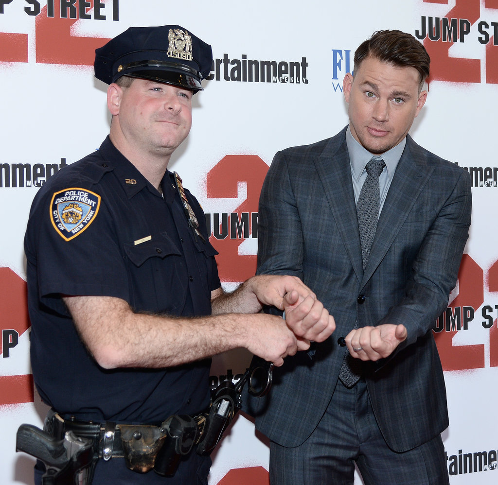 Channing Tatum was "arrested" at the 22 Jump Street premiere in NYC on Wednesday.
Channing Tatum was "arrested" at the 22 Jump Street premiere in NYC on Wednesday.