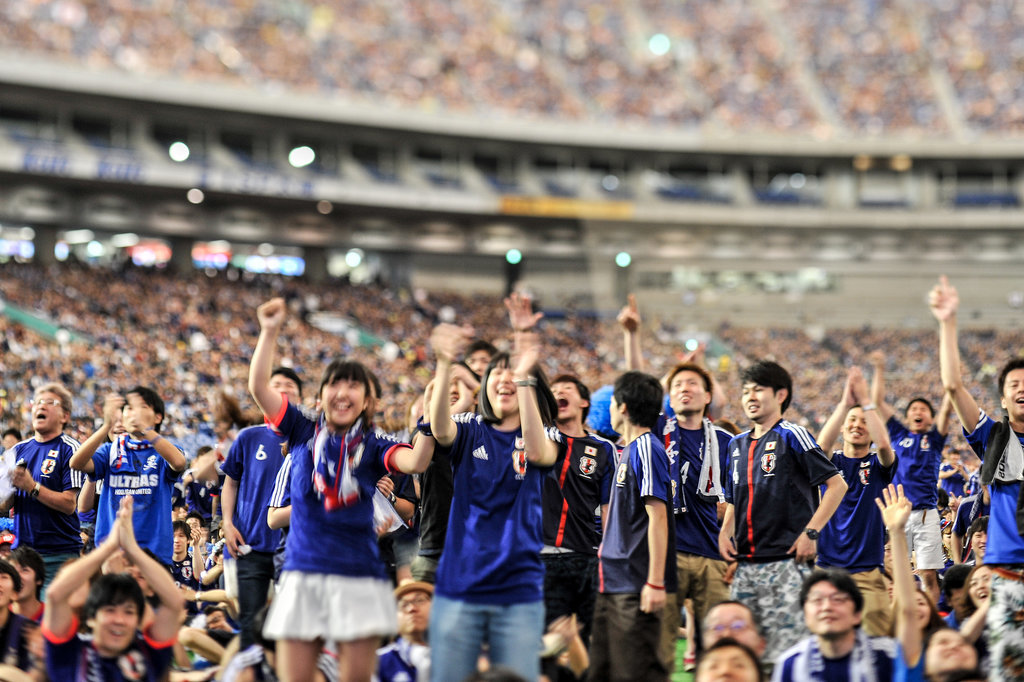 Japanese fans cheered for their team during a viewing event at the Tokyo Dome in Japan.
Japanese fans cheered for their team during a viewing event at the Tokyo Dome in Japan.