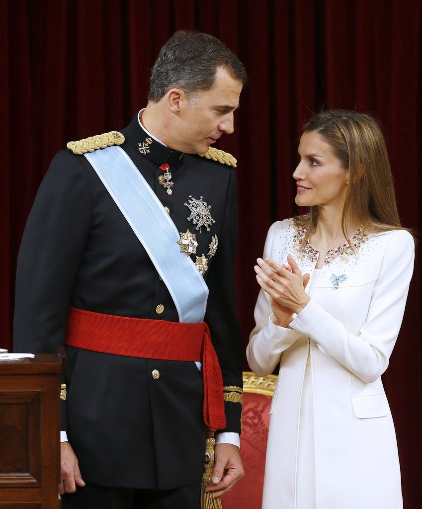 King Felipe and Queen Letizia of Spain had a sweet moment at their coronation ceremony in Madrid on Thursday.
King Felipe and Queen Letizia of Spain had a sweet moment at their coronation ceremony in Madrid on Thursday.