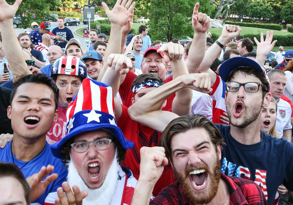 USA fans cheered after the team won its first game against Ghana.
USA fans cheered after the team won its first game against Ghana.