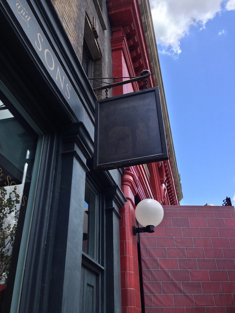 In "London," you have to stare at the sign for The Leaky Cauldron for a while before you can make out what it says.
In "London," you have to stare at the sign for The Leaky Cauldron for a while before you can make out what it says.